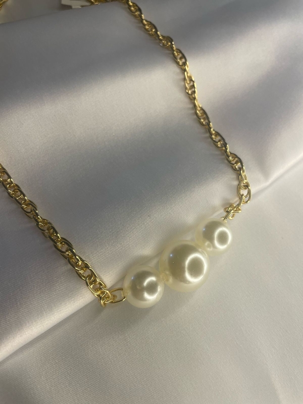 Colar Corrente 3 Elos 7,5 mm com Pérola 18/14 mm – 45 cm